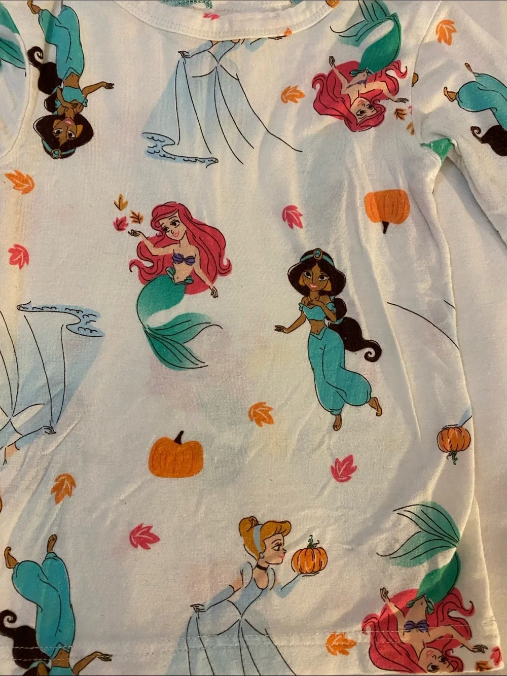 Disney Girls White Pajama Set with Teal, Pink and Orange Princess Prints